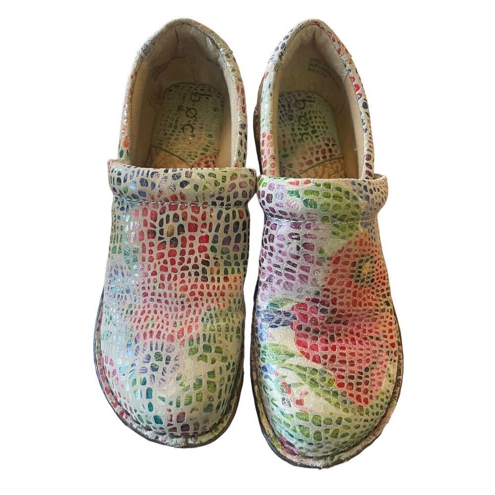 BOC Womens Multicolor Mosaic Slip On Round Toe Nursing Shoes Clogs Size 8